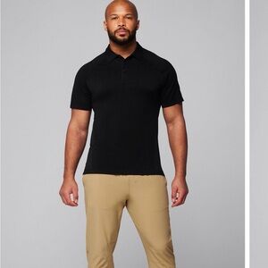 Fabletics Men's Black The Training Day Polo Short-Sleeve Shirt, XL